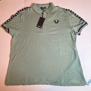 True Religion Polo Shirt XL Green Bay Logo Trim Relaxed Fit Short Sleeve NWT